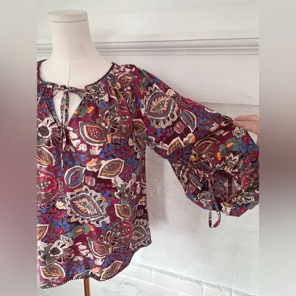Sundance Belladonna Beauty Peasant Blouse 3/4 Sleeve Floral Cotton Top - Picture 11 of 16